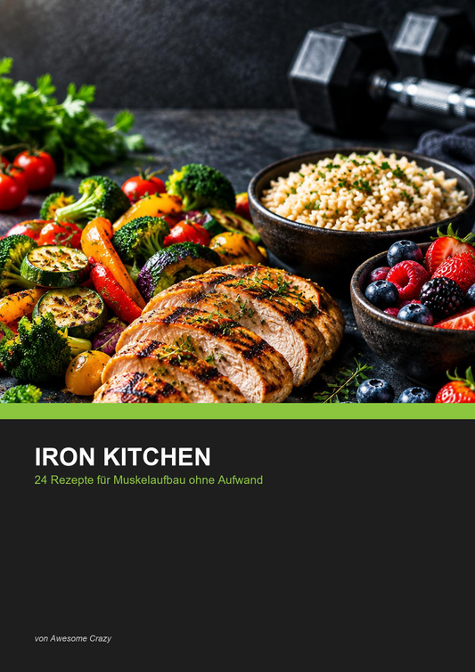 Iron Kitchen Fitness Kochbuch Cover, 24 Rezepte für Muskelaufbau